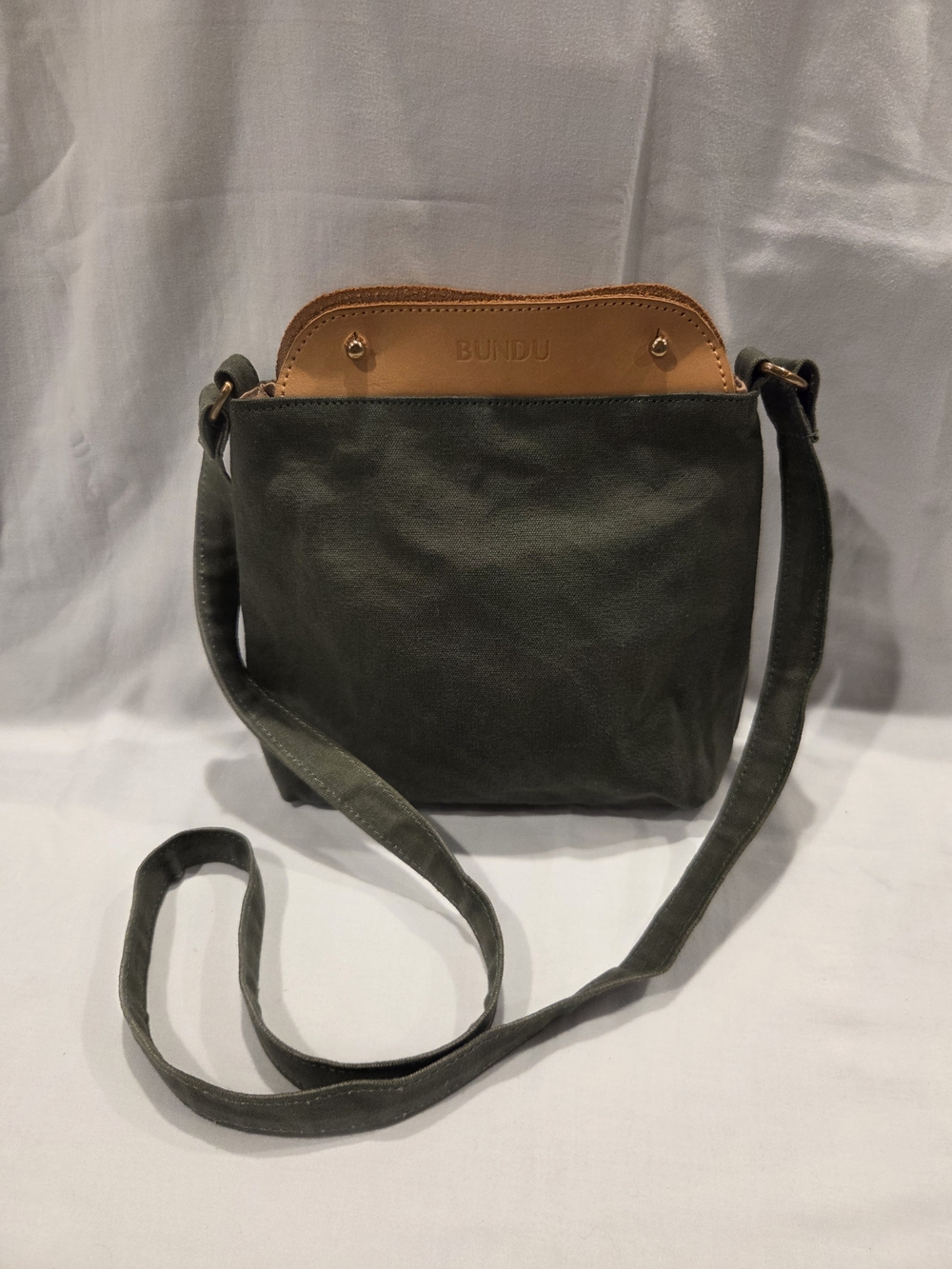 Bunda Olive Green Crossbody Bag with Tan Trim